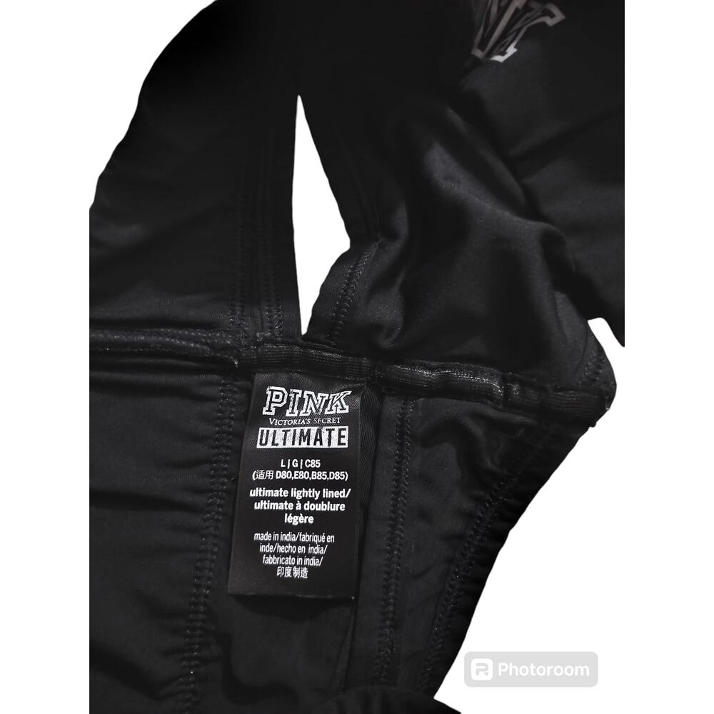 Pink victoria secrets ultimate lightly lined black sports bra wrap meshh size L - Picture 7 of 7